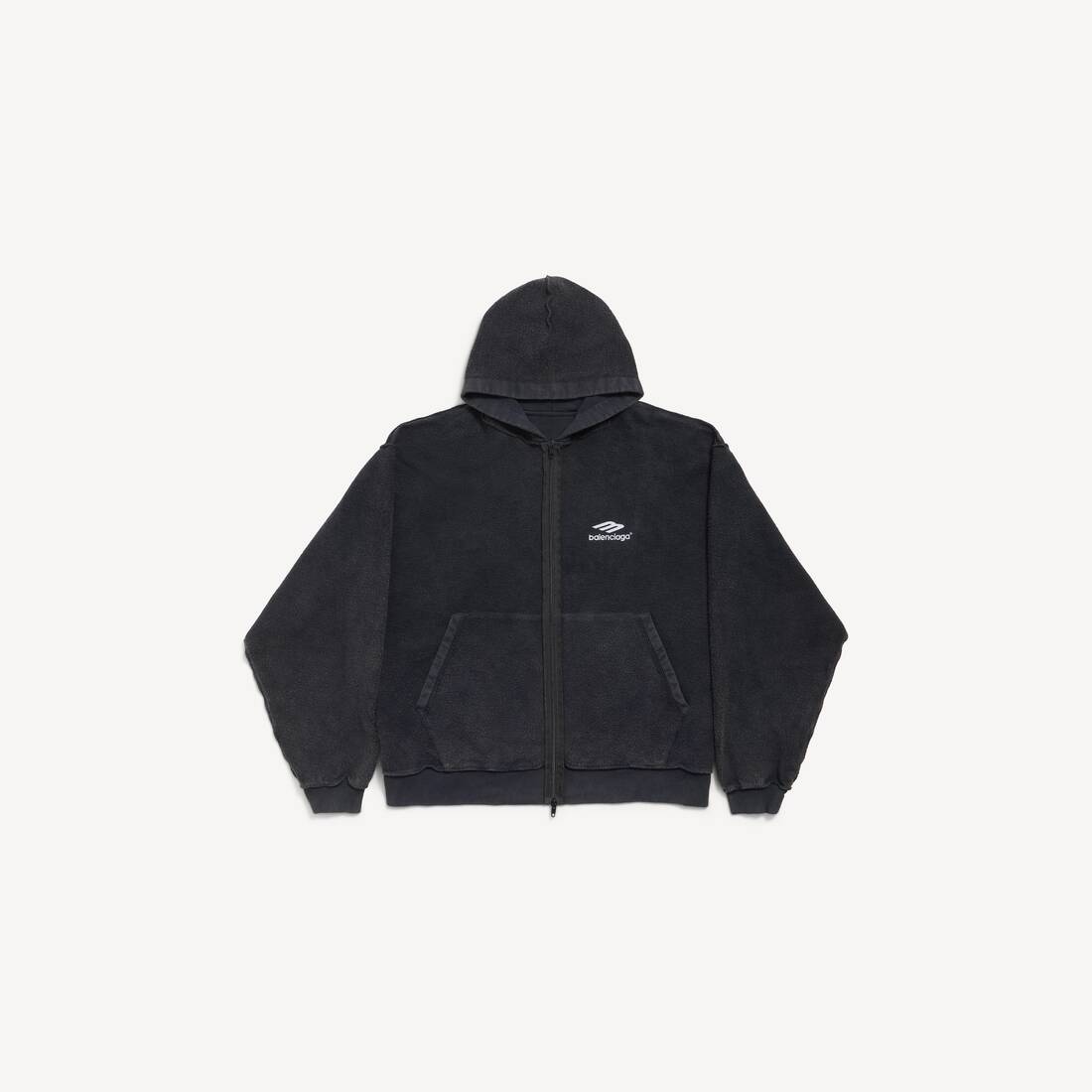 Chaqueta con capucha tipo zip interno y externo de icono 3B para hombre en negro desgastado