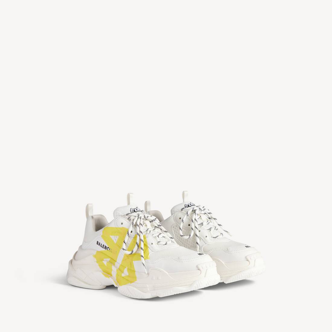 Zapatilla Triple S Tipo Cinta para Mujer en Blanco/Amarillo