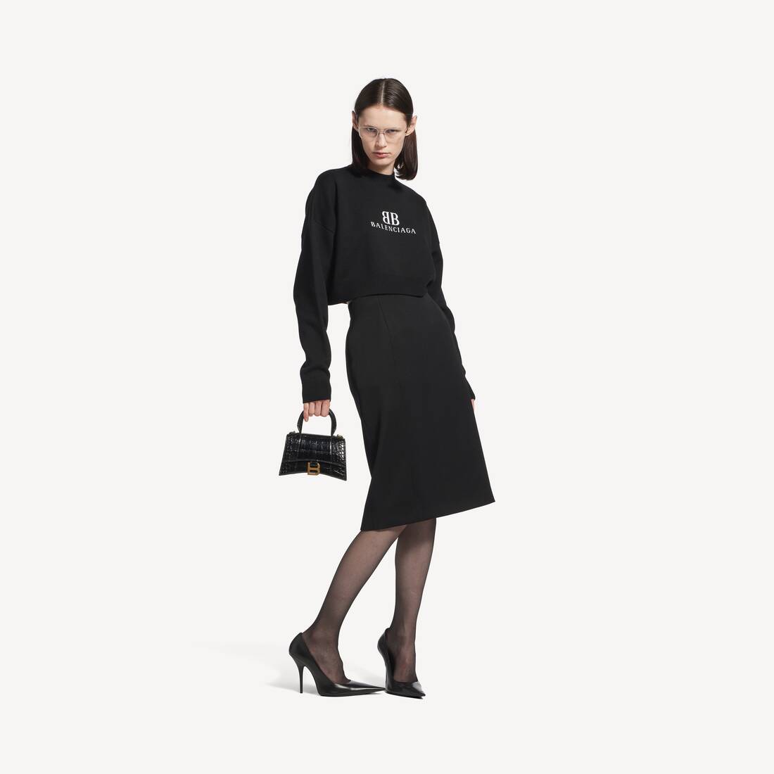 Cropped de cuello redondo para mujer en negro/blanco