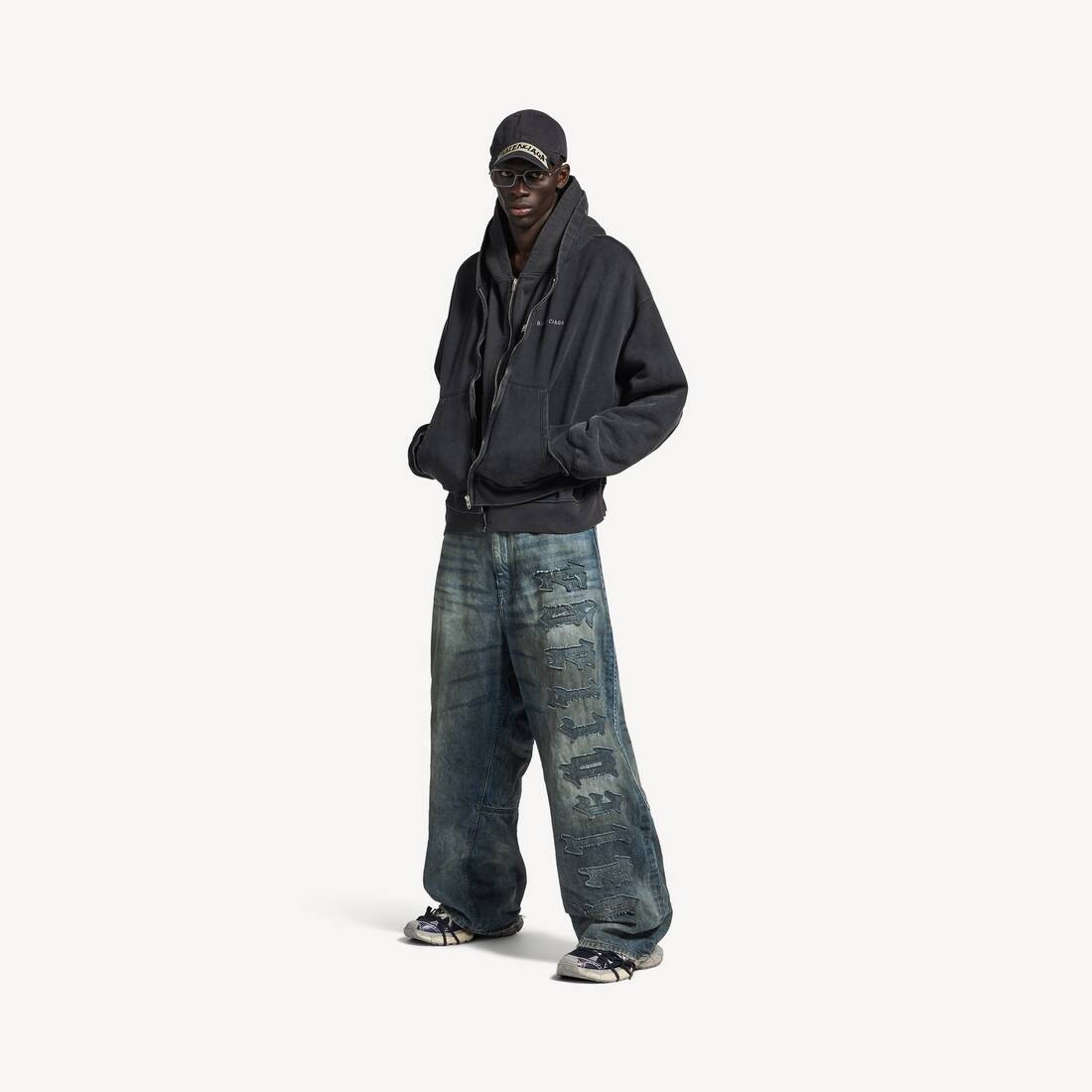 Pantalones holgados minimalistas para hombre en gris sucio/azul claro
