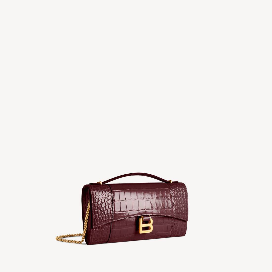 Pochette con forma de reloj de arena para mujer con cadena en burdeos oscuro