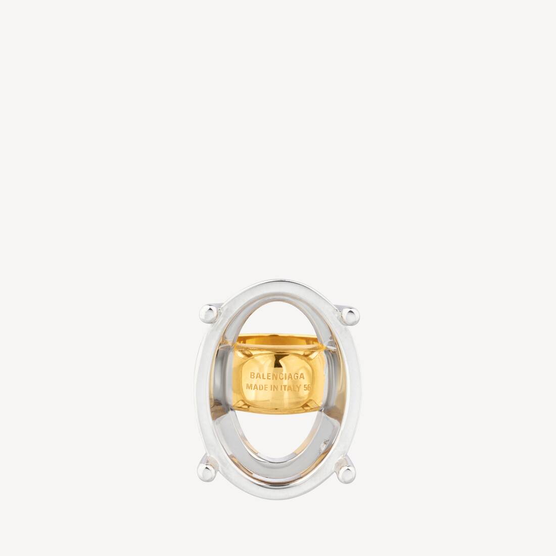 Anillo ovalado con marco para mujer en plata brillante / dorado brillante