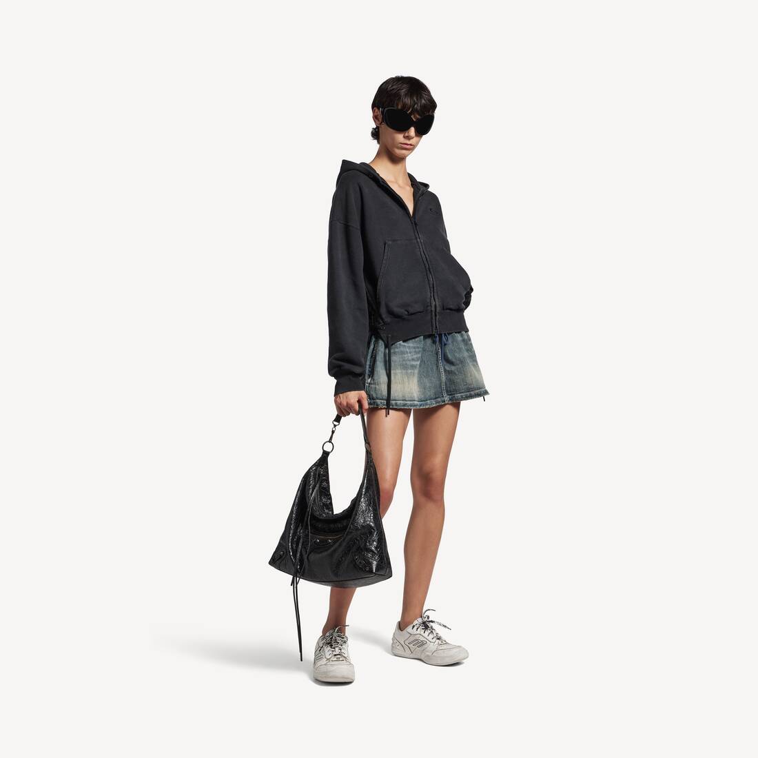 Chamarra con capucha de malla con icono Loop para mujer en negro desvanecido