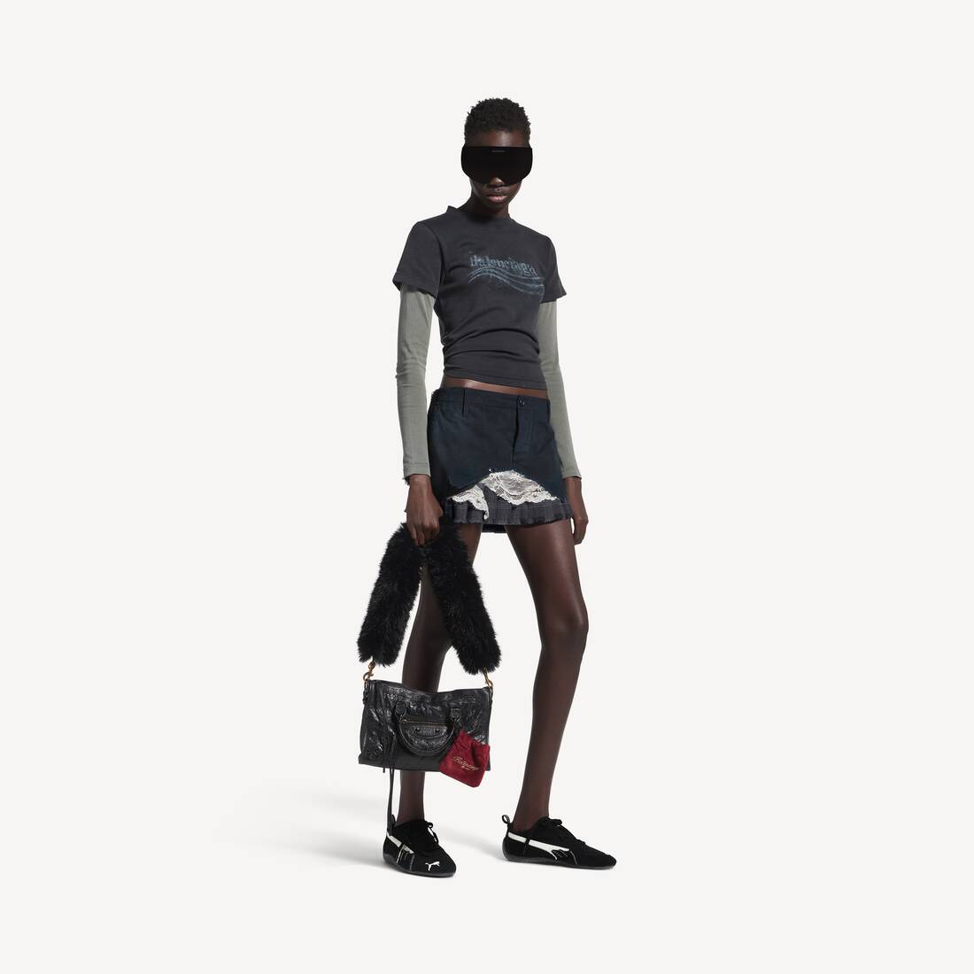 Falda de Cargo con Remiendos para Mujer en Gris Anthracite