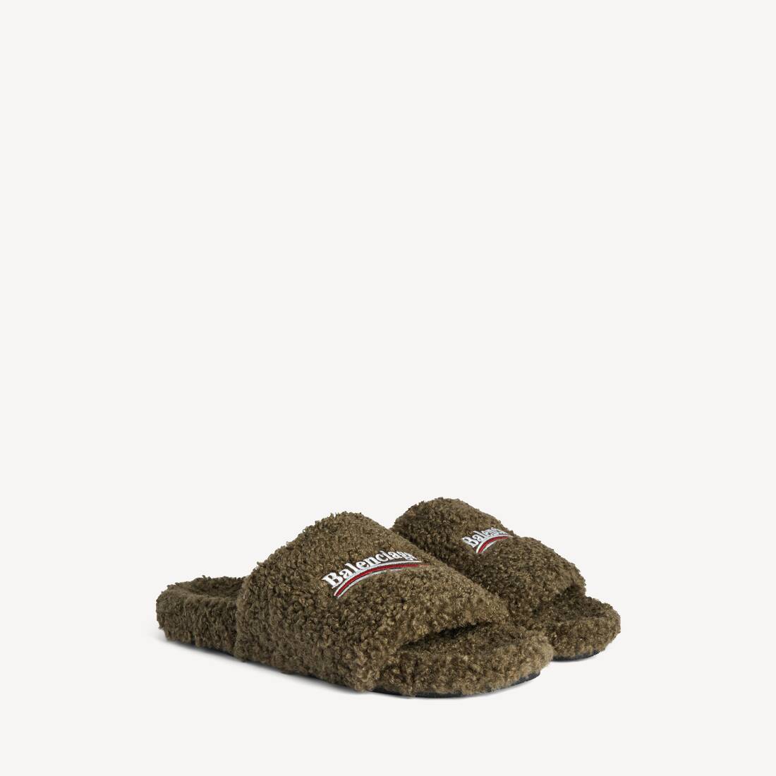 Mule abierta de hombre con pelo en verde militar/blanco/rojo