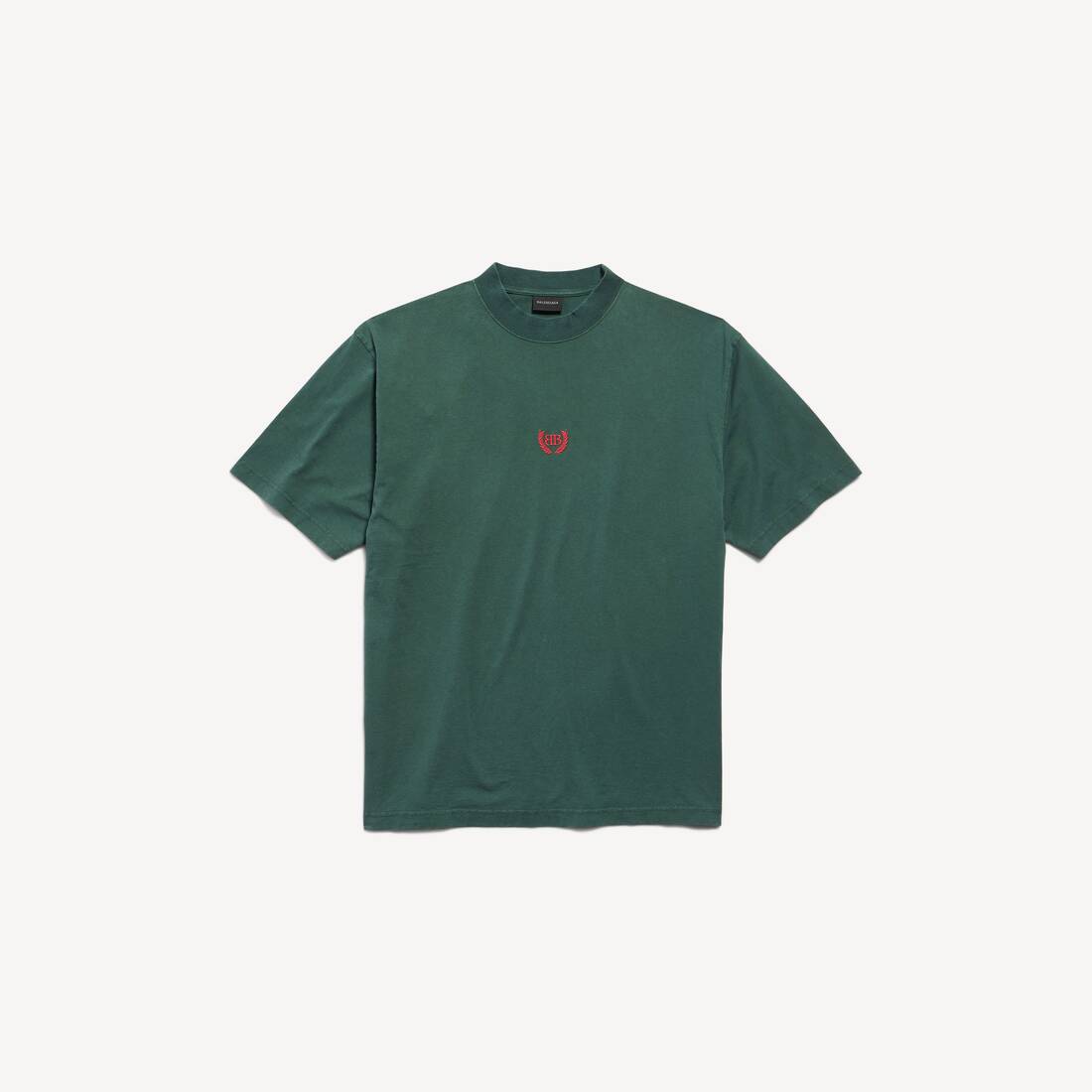 Camiseta clásica para hombre de talla media en verde oscuro/rojo