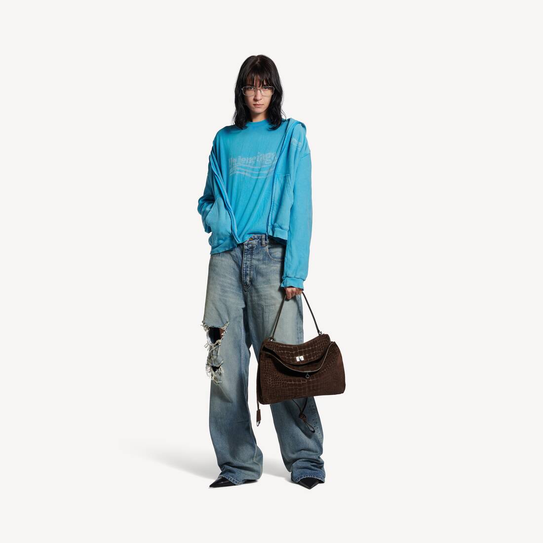 Camiseta política de crayón lavado para mujer, talla media en azul cielo