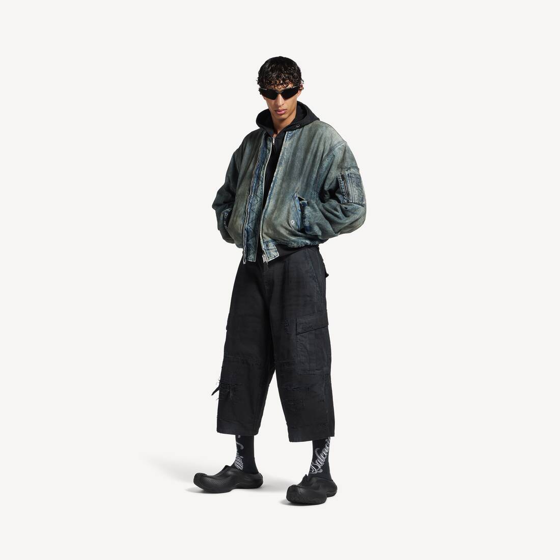 Chaqueta bomber estándar para hombre en gris sucio/azul claro