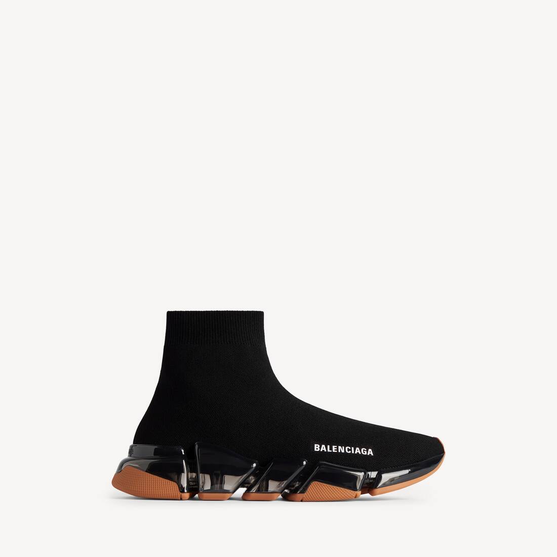 Zapatilla deportiva de punto reciclado con suela completa transparente Speed 2.0 para hombre en negro/naranja