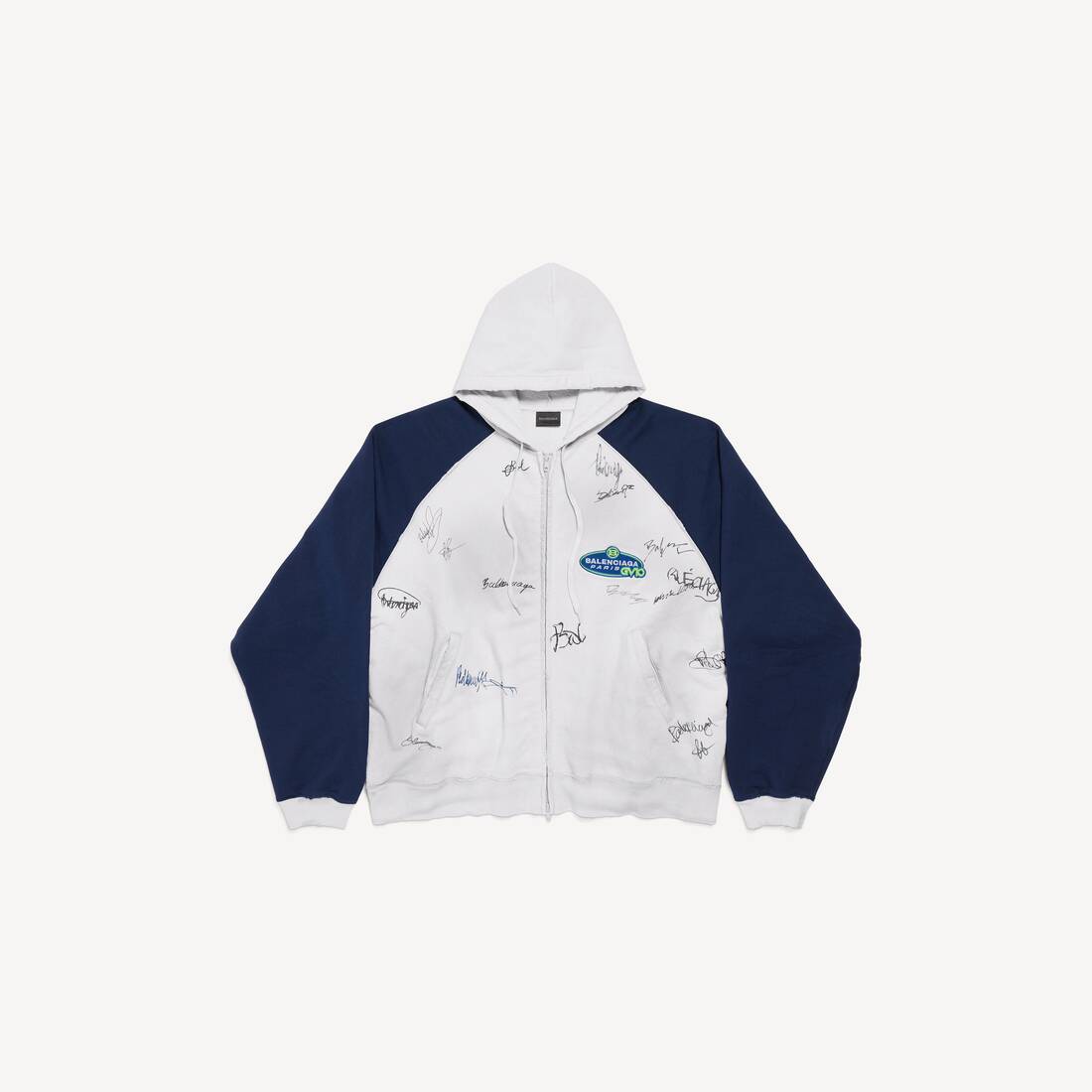 Sudadera con capucha oversize de manga raglán para hombre en blanco sucio/azul