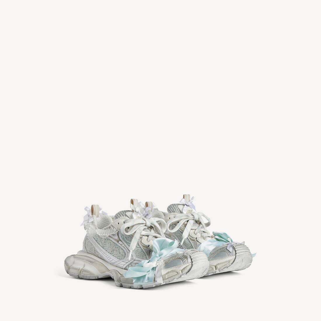 Zapatillas de cordones para mujer 3XL en beige/blanco/azul claro