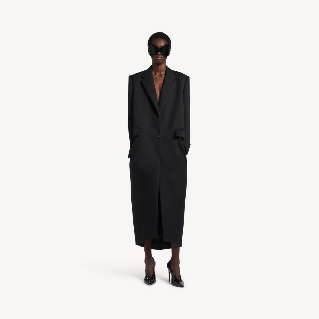 Chaqueta larga tipo saco para mujer en negro