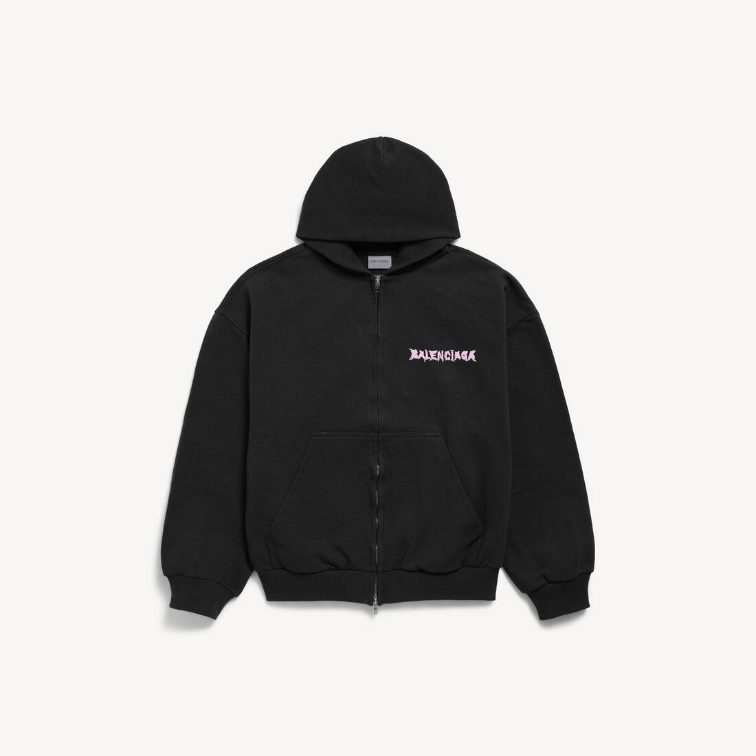 Hoodie con cremallera trasera DIY Balenciaga para hombre, corte regular en negro