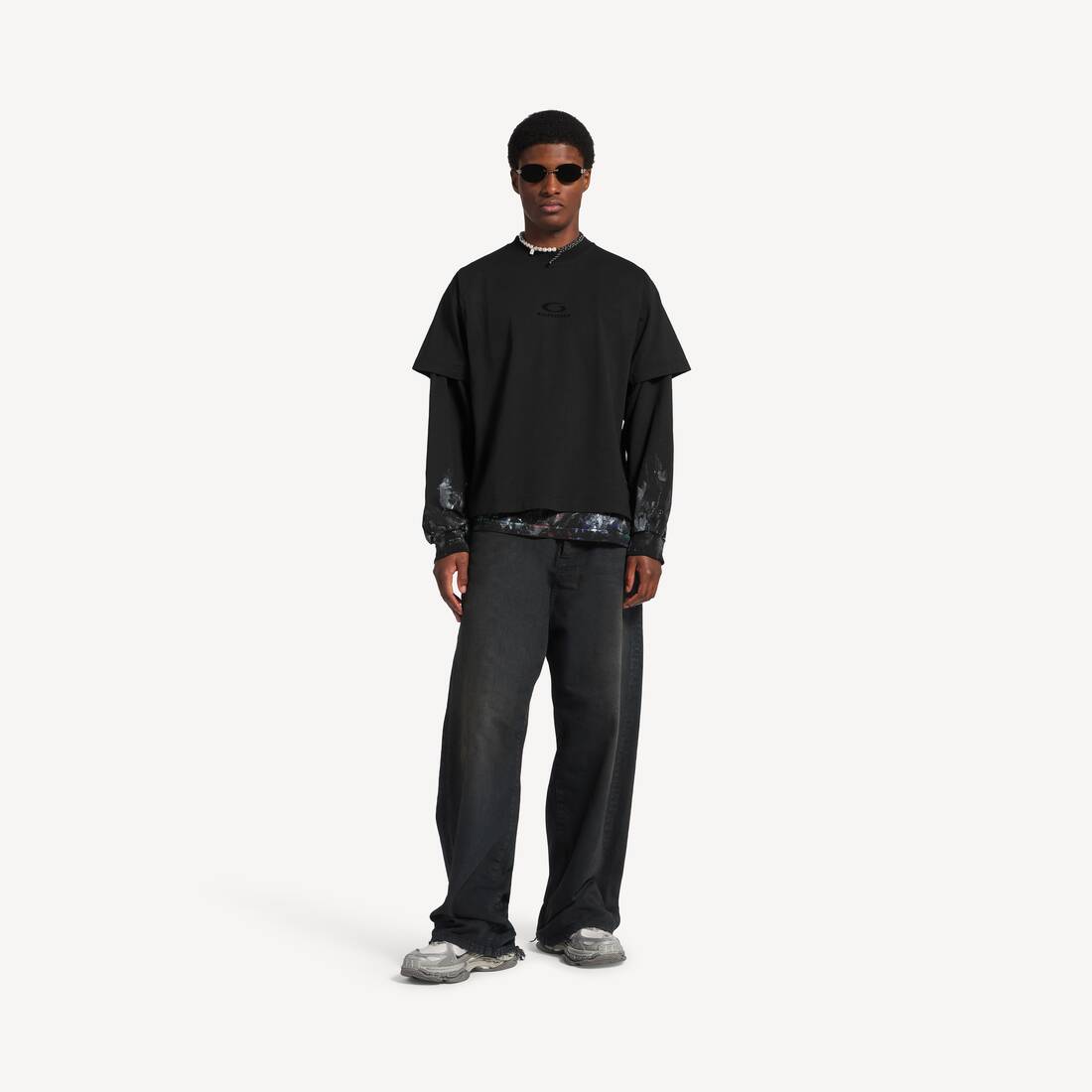 Camiseta doble híbrida para hombre en negro