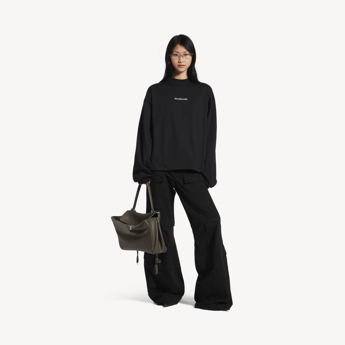 Camiseta de manga larga corta trasera de mujer de Balenciaga en negro/blanco