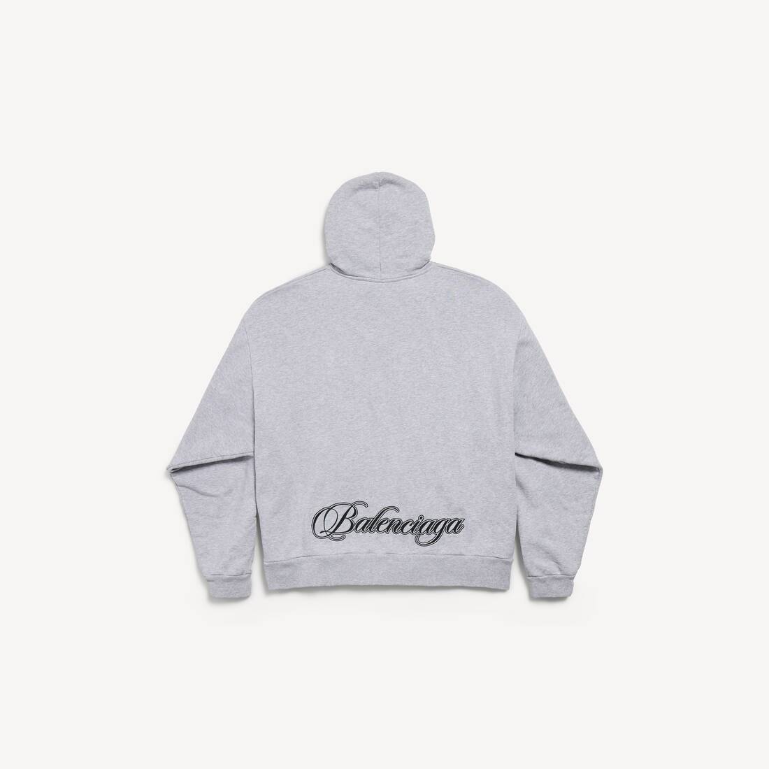 Sudadera grande con capucha de letra cursiva para hombre en gris claro/negro