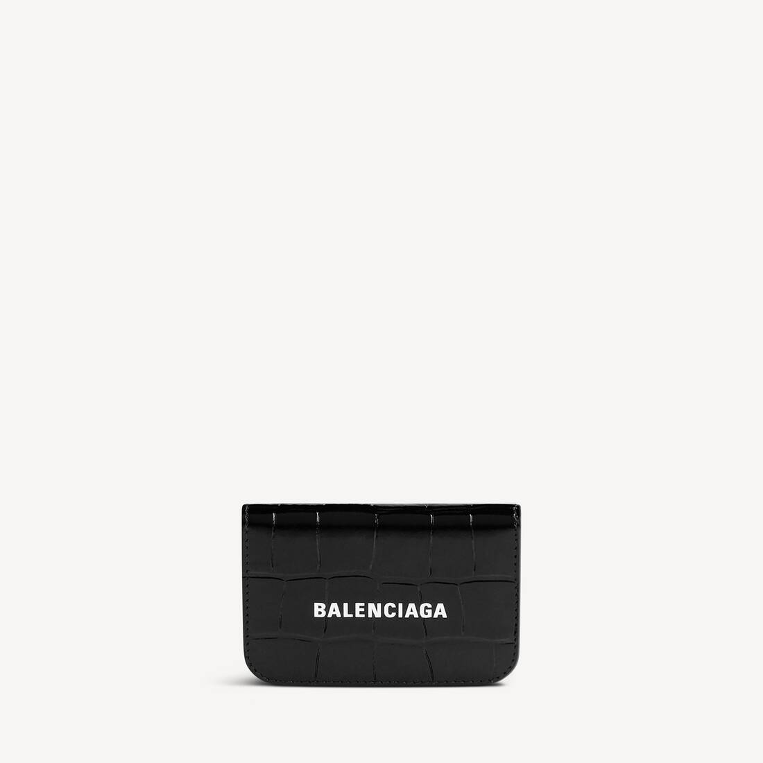 Billetera Mini en Cuero de Ternera con Estampado de Cocodrilo Negro/Blanco