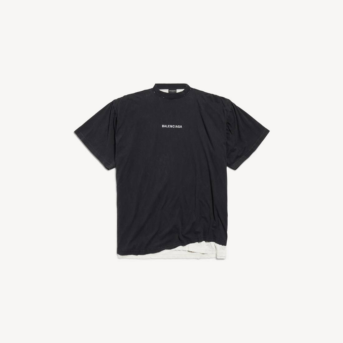 Camiseta doble trasera de hombre Balenciaga en negro desgastado
