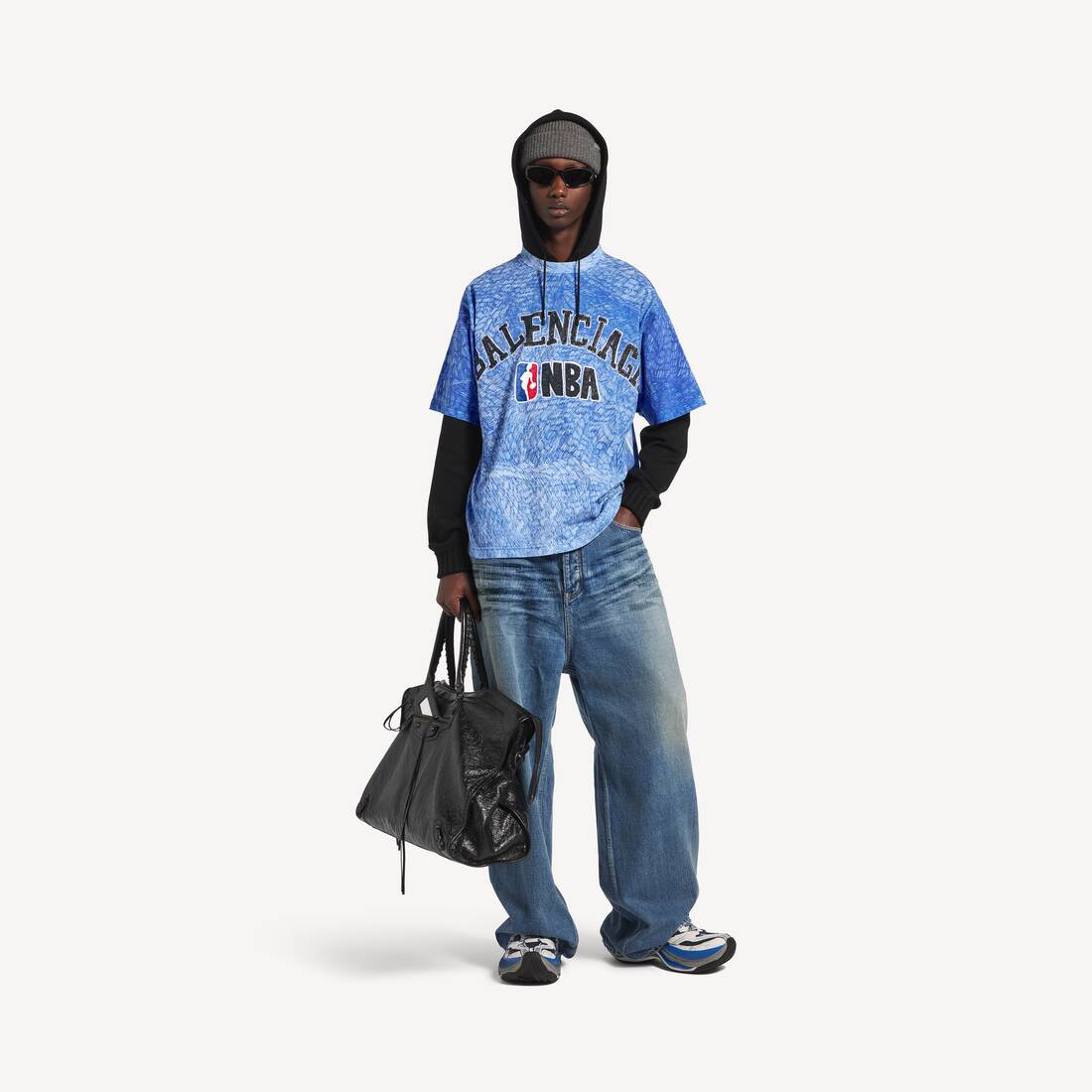 Hombre Balenciaga | Camiseta Oversized de Colaboración con la NBA en Azul