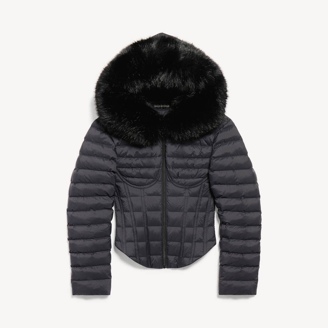 Chaqueta acolchada con capucha y cinturón para mujer en negro