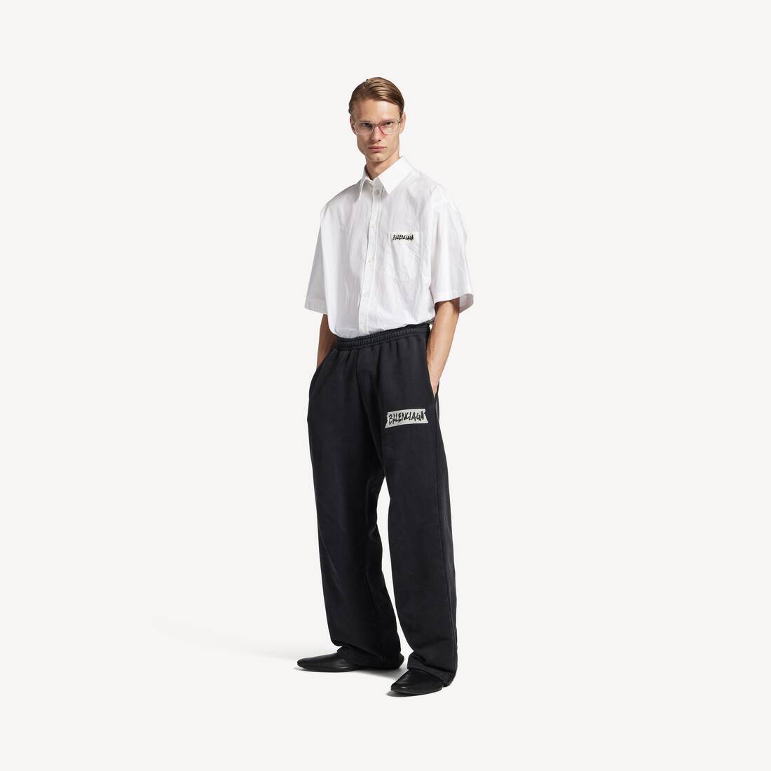 Pantalones holgados de cinta de enmascarar para hombre en negro desgastado