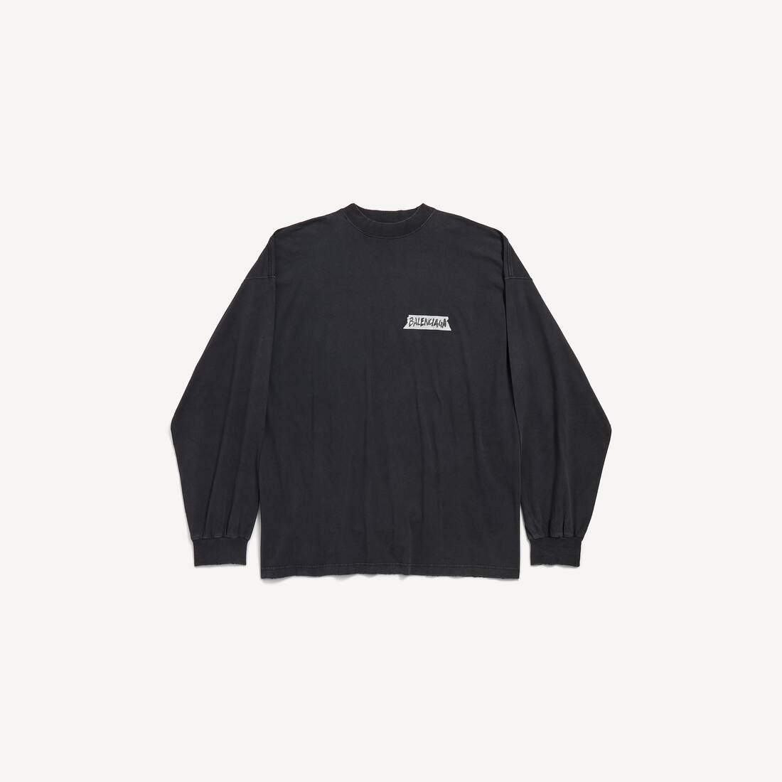 Camiseta de manga larga para hombre con cinta de enmascarar, talla grande, color negro desgastado
