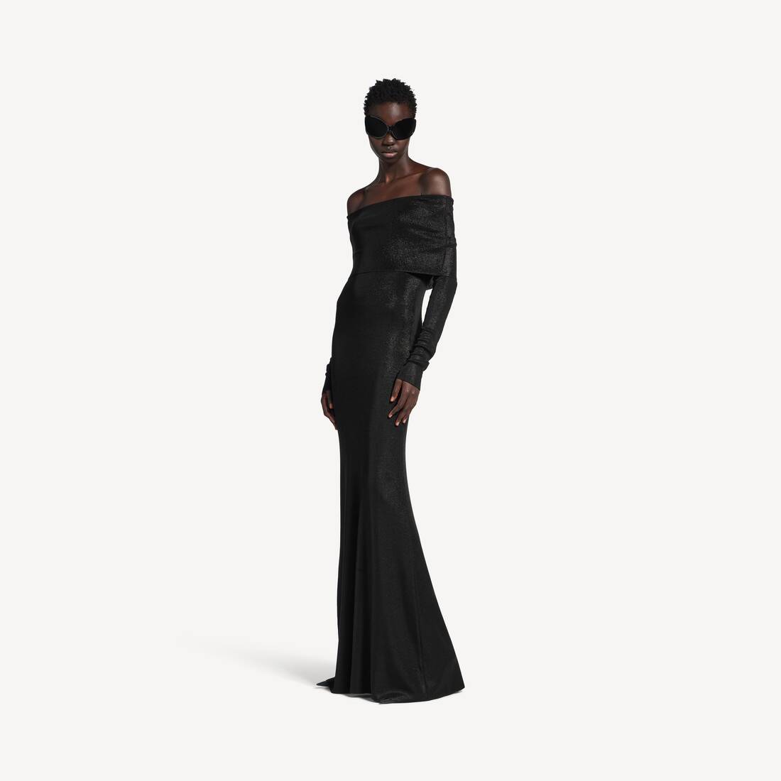 Vestido maxi sin hombros para mujer en negro/negro