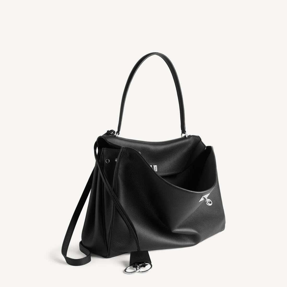 Bolso Rodeo Grande de cuero de ternera granulado en negro