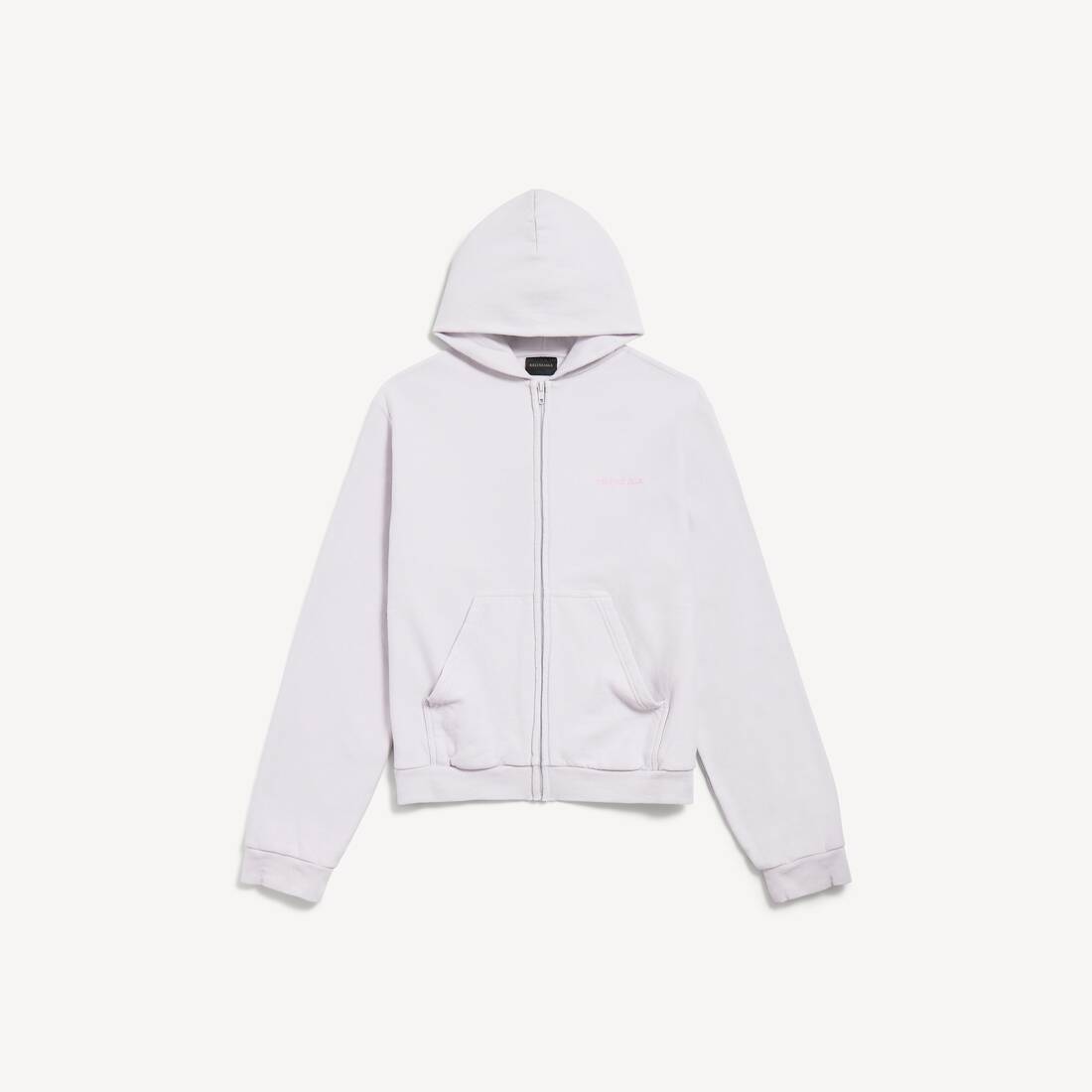 Chaqueta con capucha Balenciaga para mujer de cierre trasero, ajuste regular, en blanco sucio / rosa bebé