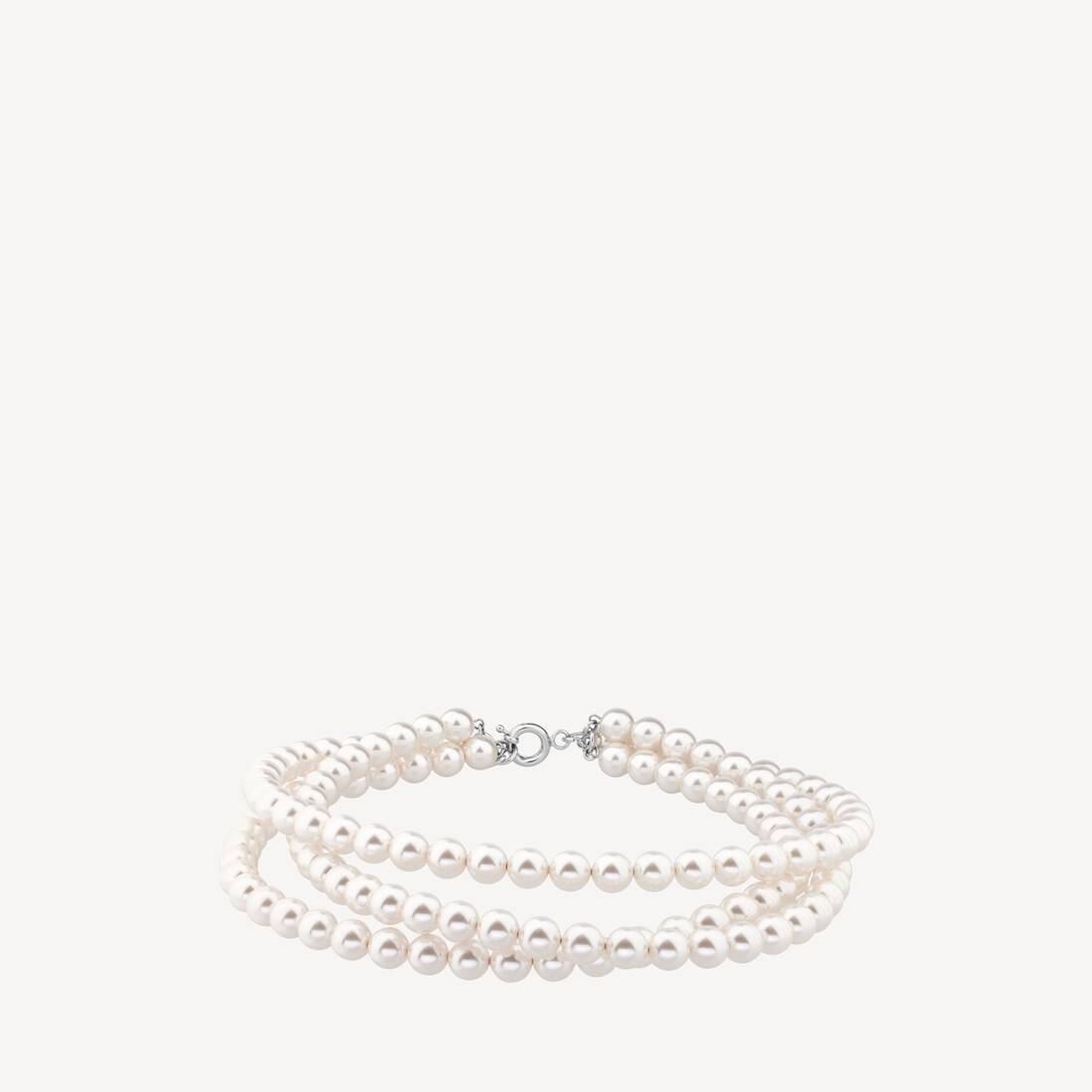 Collar de perlas para mujer de 3 hileras en plata brillante/blanco