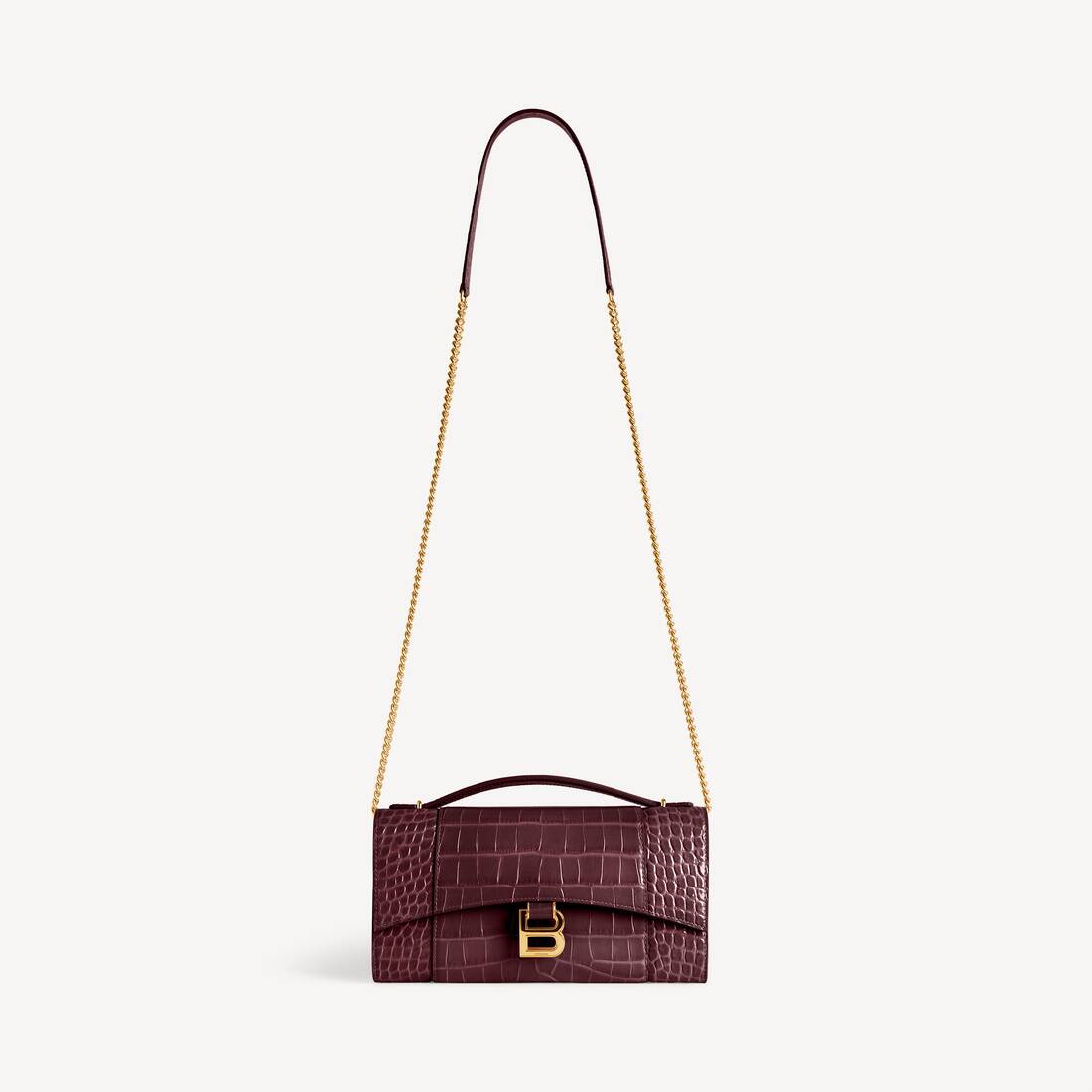 Pochette con forma de reloj de arena para mujer con cadena en burdeos oscuro