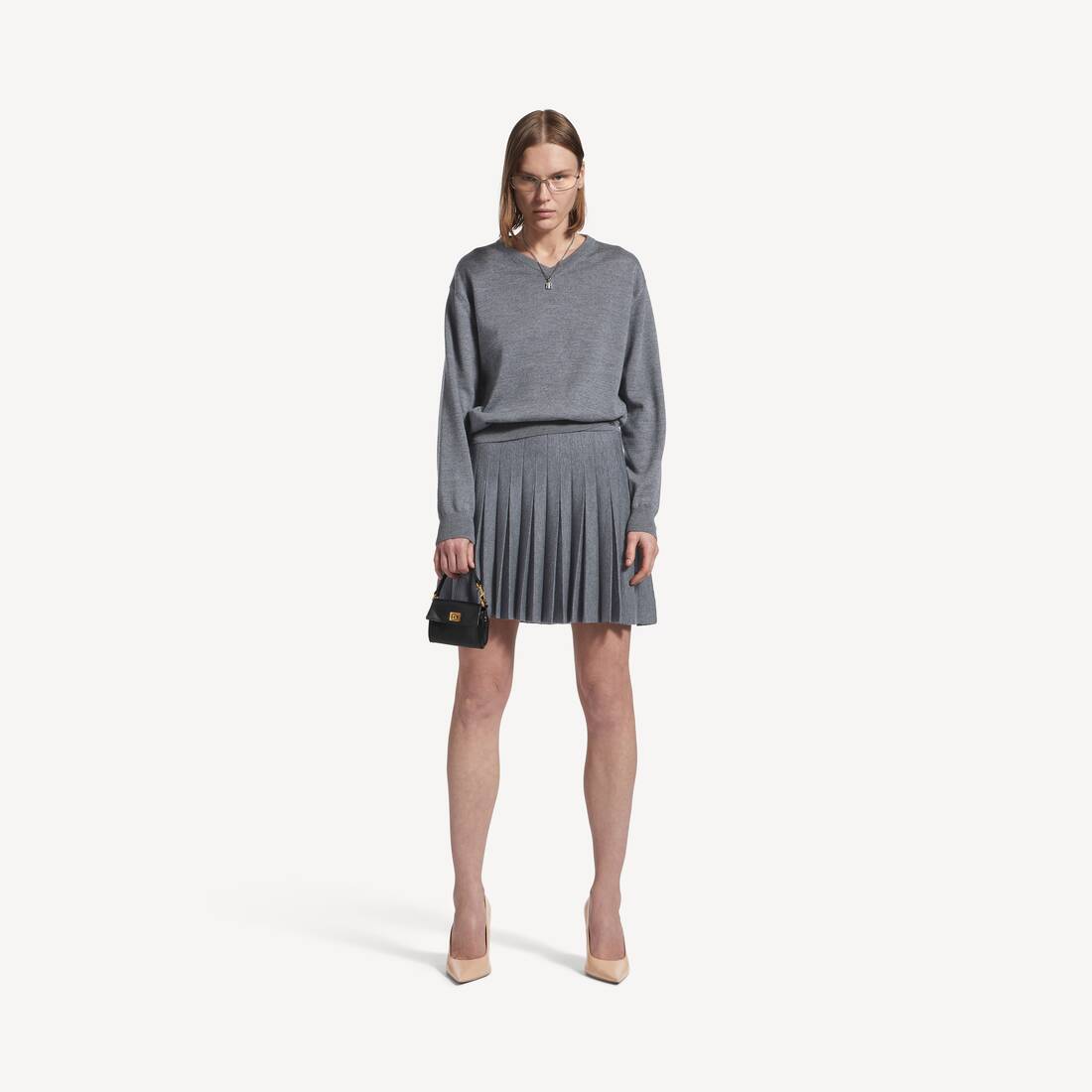 Falda Plisada para Mujer en Gris Helecho