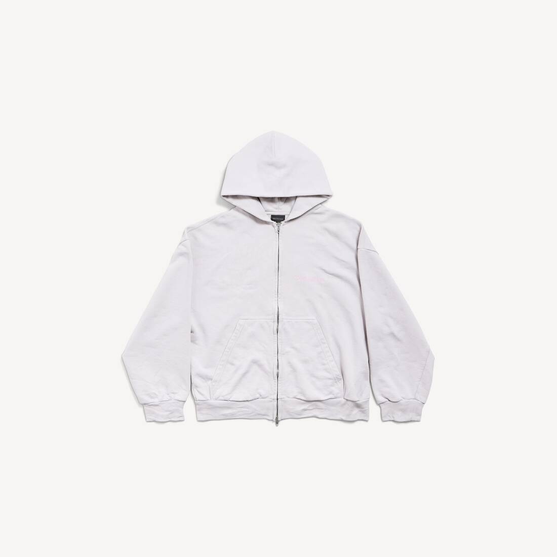 Chaqueta con capucha para hombre Balenciaga con cremallera trasera, corte regular en blanco sucio/rosa bebé