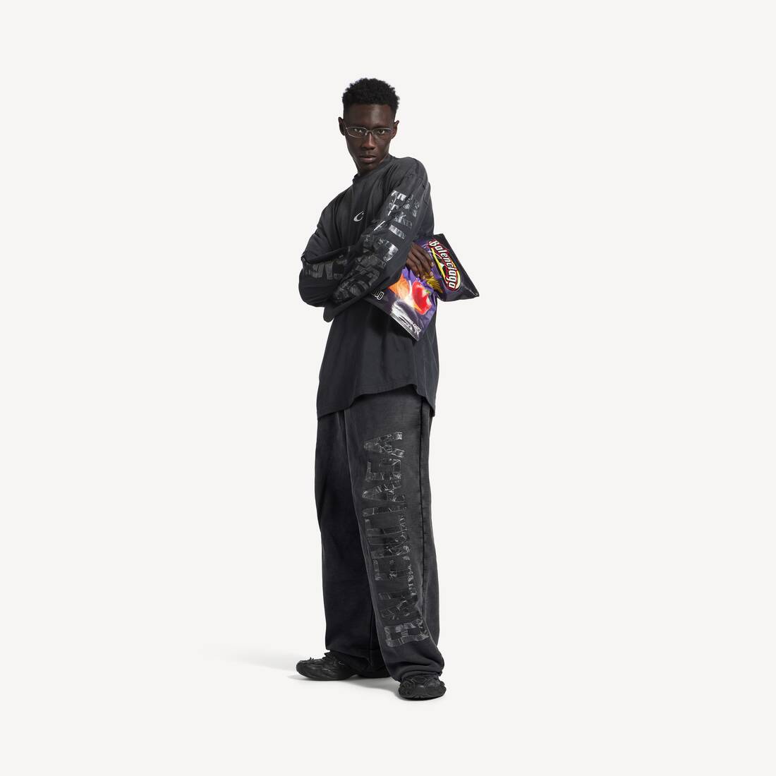 Pantalones holgados de cinta transparente para hombre en negro y blanco desvanecido