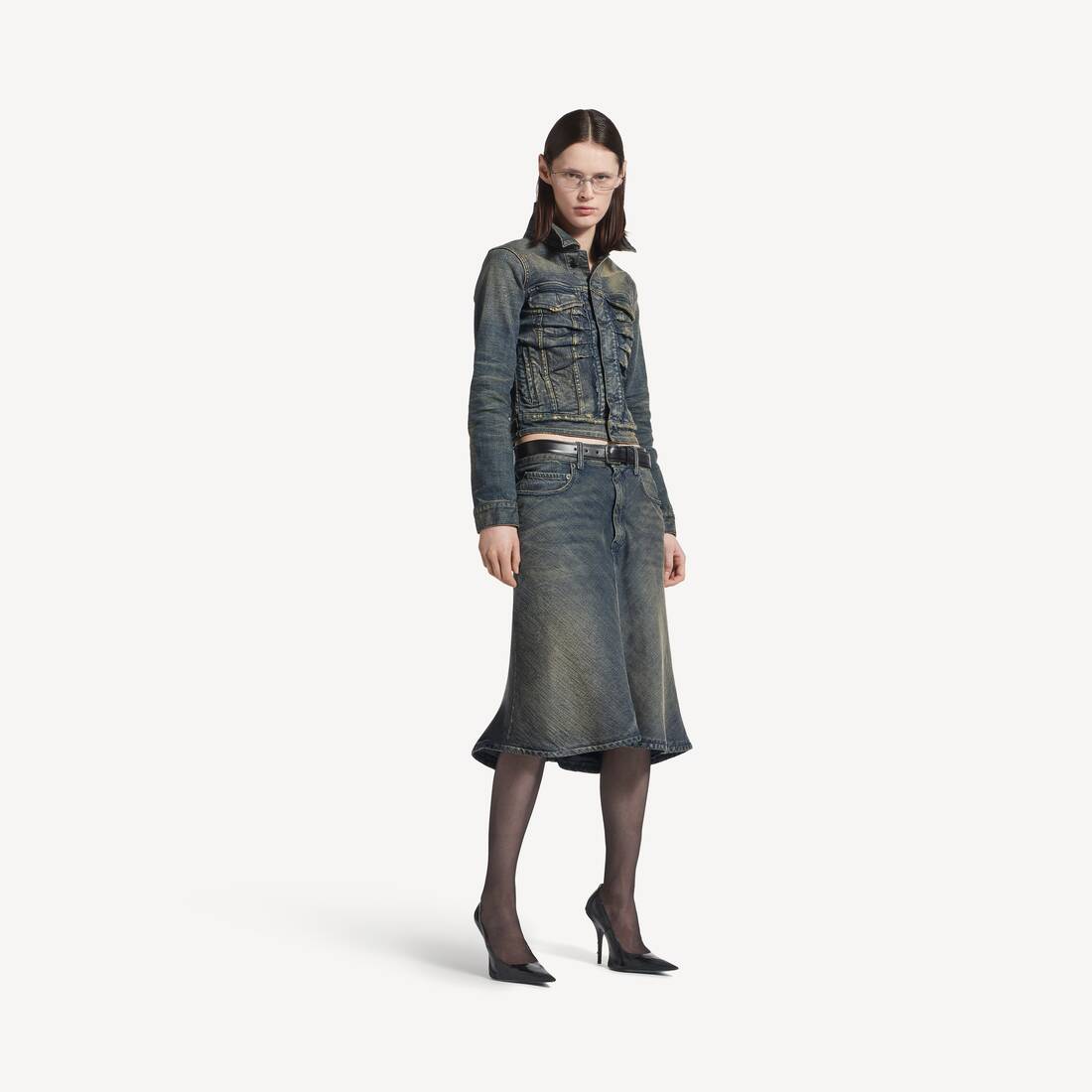Chaqueta de mezclilla con volantes para mujer en azul