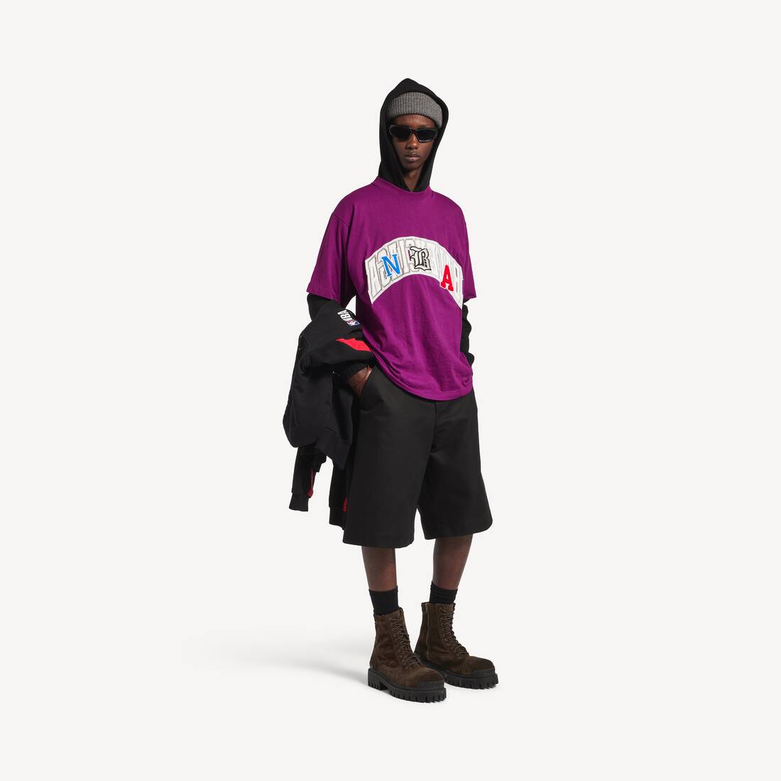 Camiseta Oversized de Balenciaga para Hombre | Colaboración con la NBA en Violeta