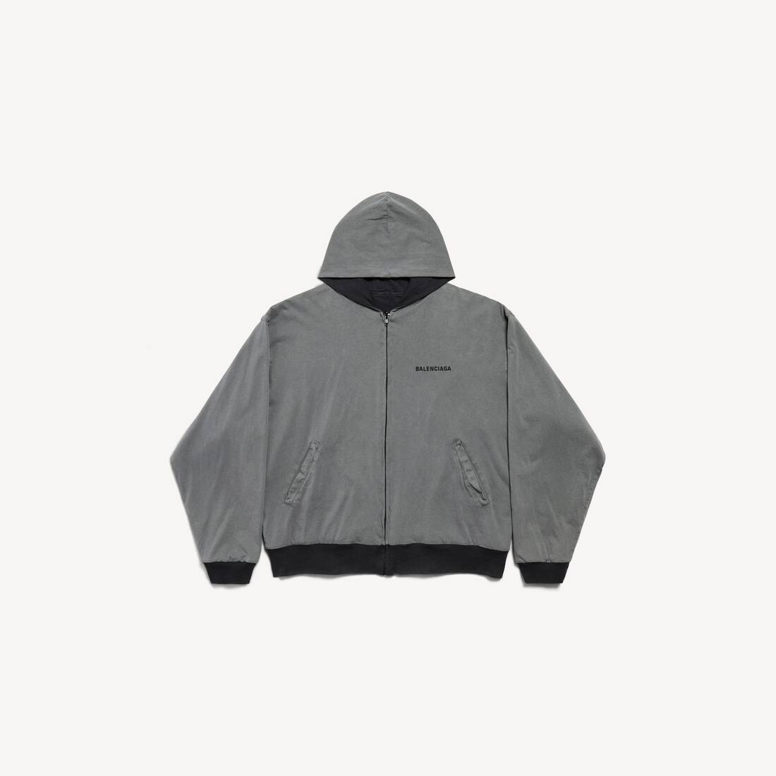 Chaqueta con capucha reversible de Balenciaga para hombre en gris/negro desgastado