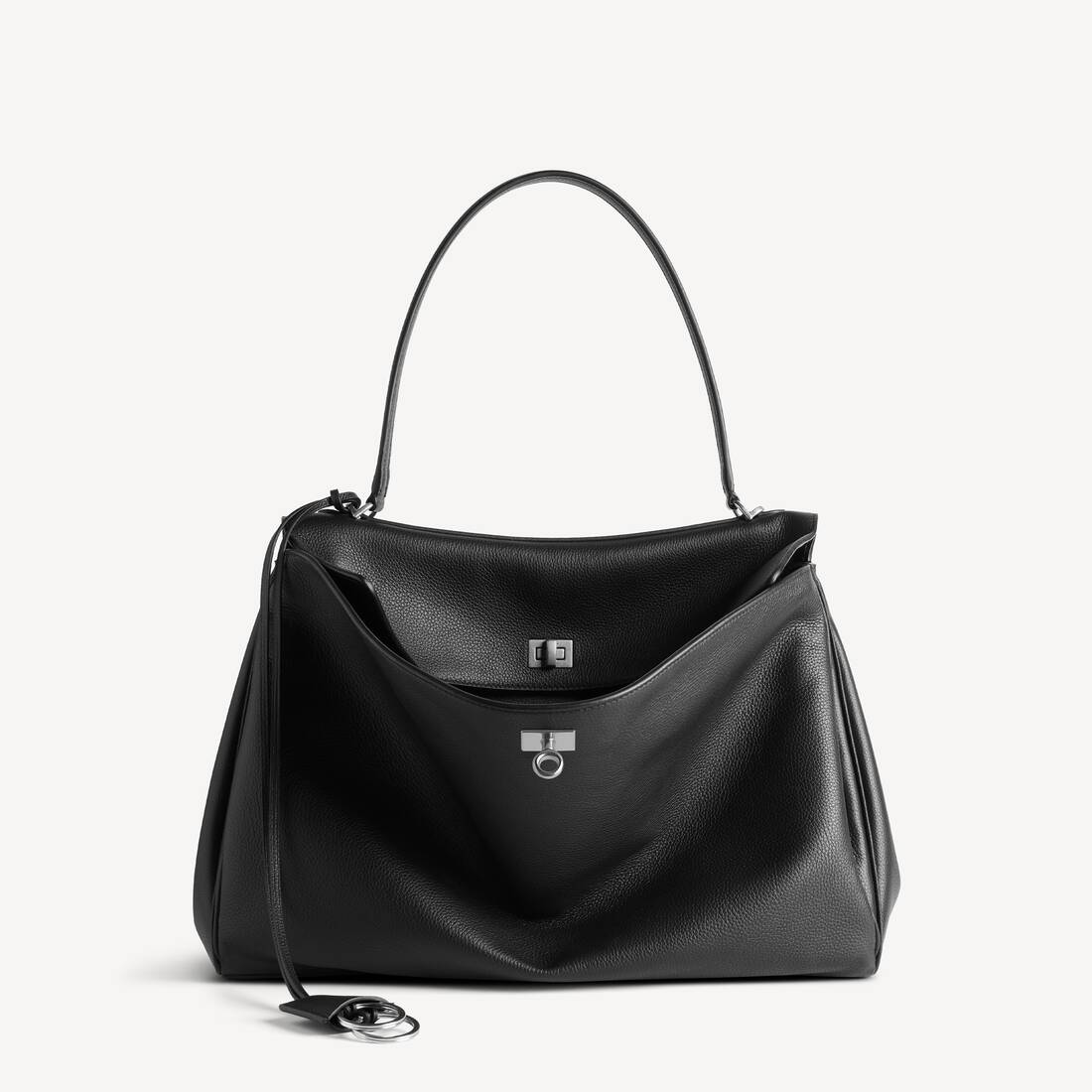 Bolso Rodeo Grande de cuero de ternera granulado en negro