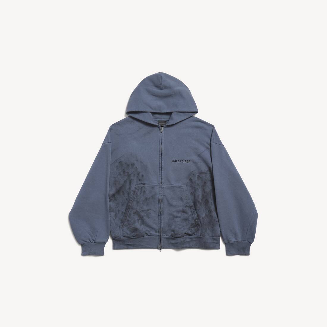 Sudadera con capucha regular de Balenciaga para hombre, con cremallera trasera, en azul oscuro desgastado/negro