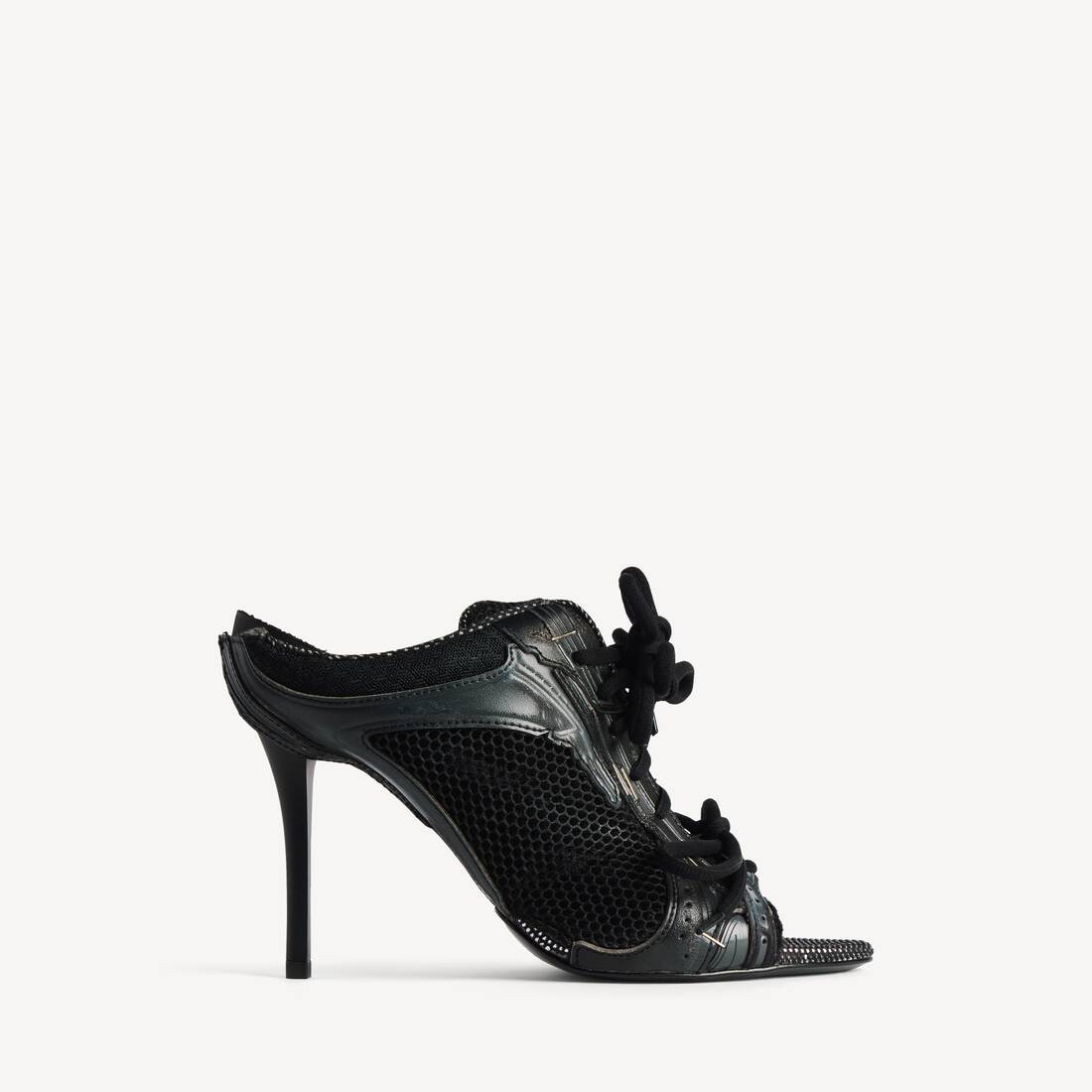 Sandal de tacón tipo grapadora para mujer en negro