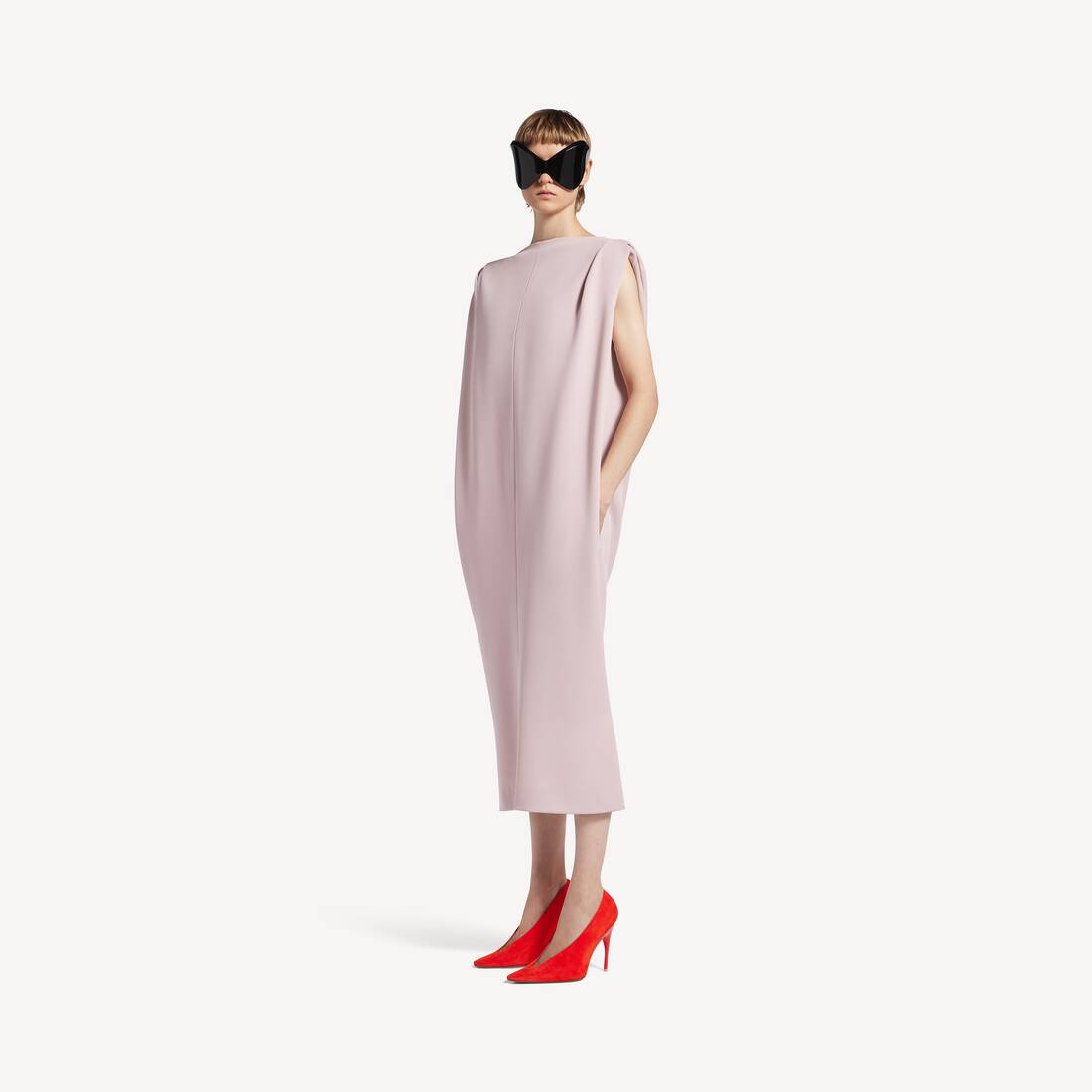 Vestido tipo saco midi para mujer en rosa polvo