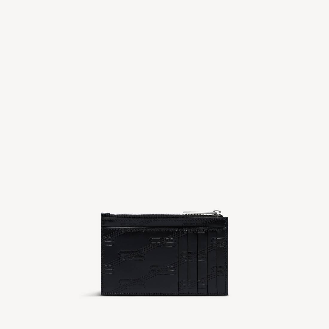 Caja de monograma acanalado para hombre, con monograma largo para monedas y tarjetas en negro