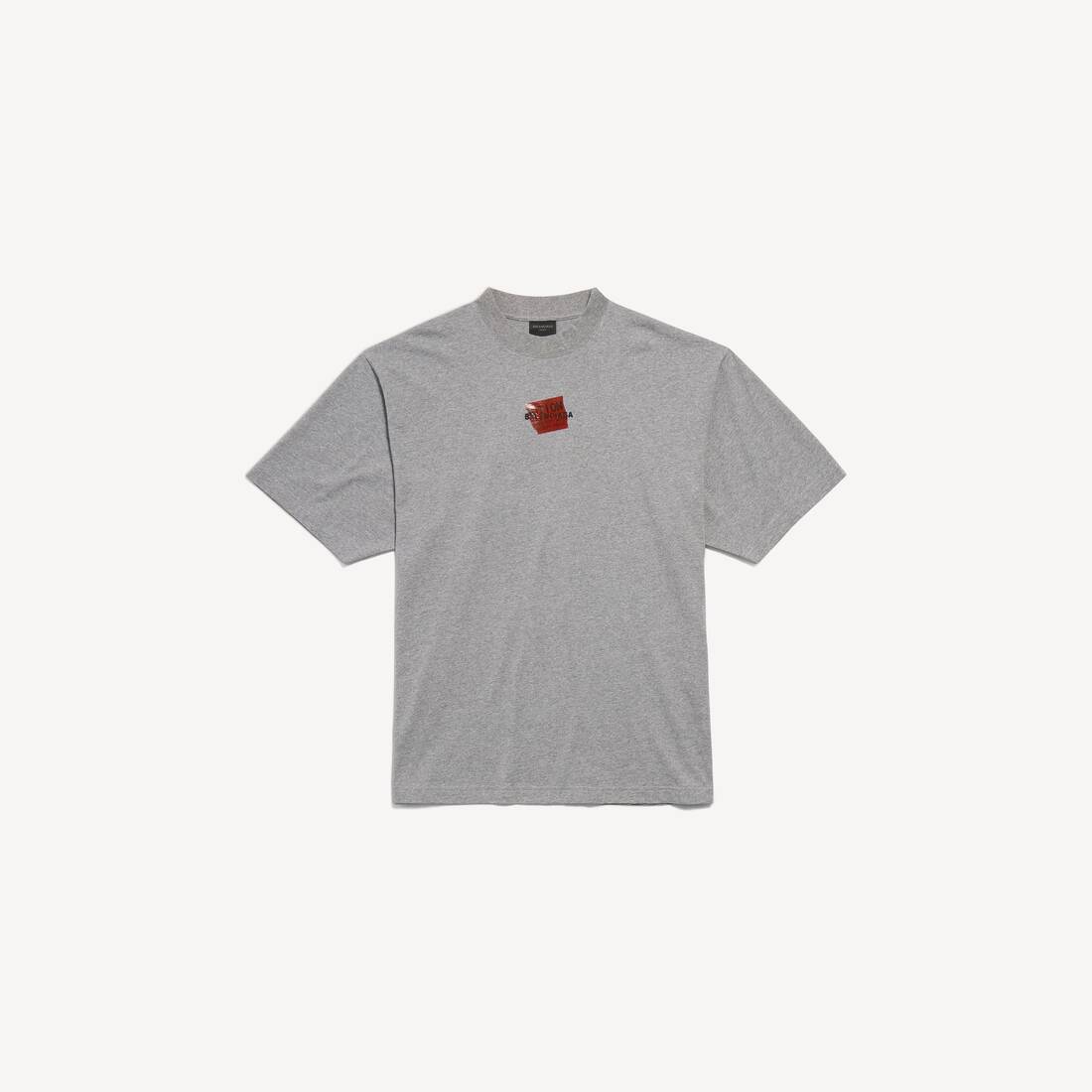 Camiseta para Hombre con Estampado Balenciaga en la Espalda, Ajuste Medio, Gris Hevea/Negro/Rojo