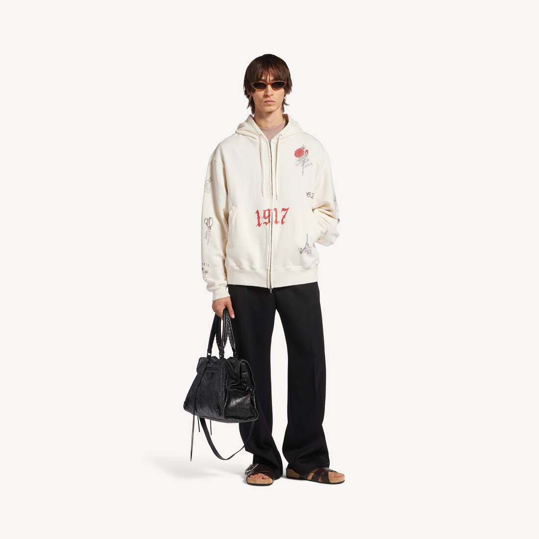 Sudadera con capucha oversize para hombre en crema