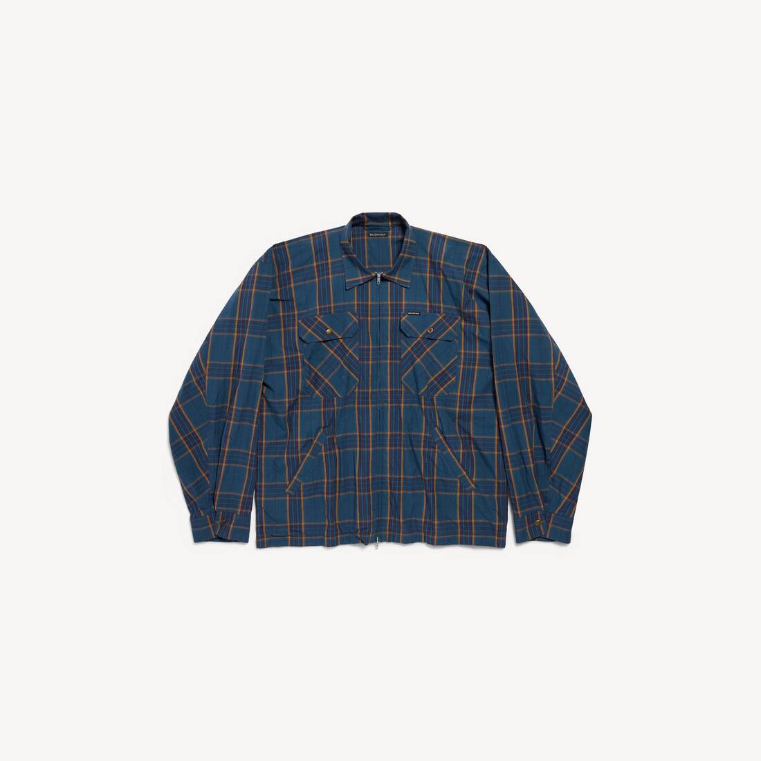 Camisa de botones para hombre en azul/naranja