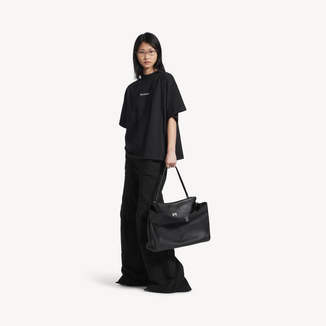 Camiseta corta de mujer Balenciaga trasera en negro/blanco