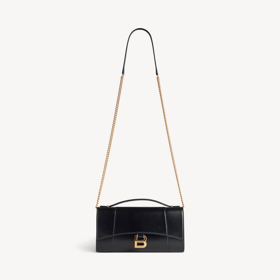 Pochette de forma de reloj de arena para mujer con cadena en negro