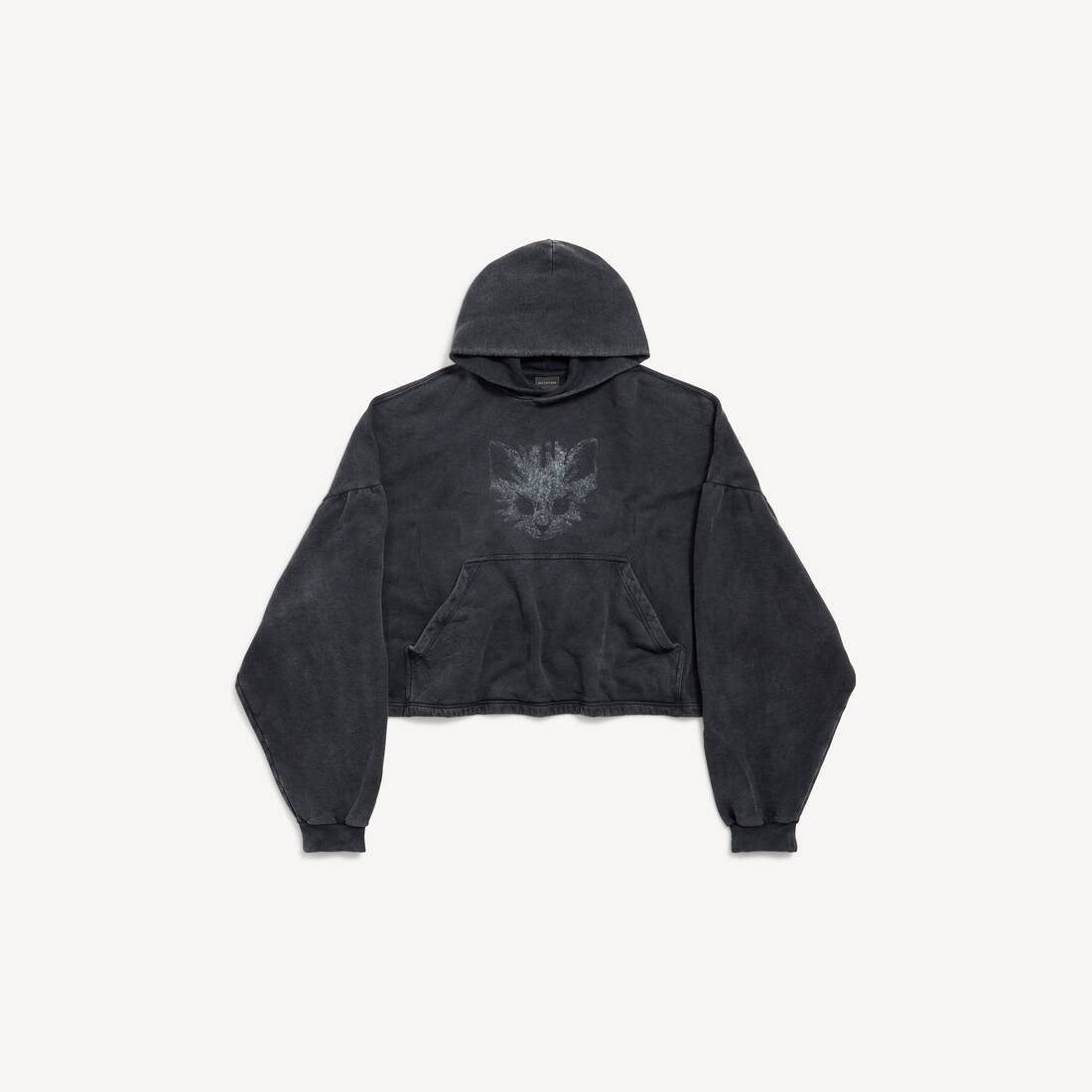 Sudadera Corta para Mujer con Estampado de Gato en Negro y Blanco Desvanecido