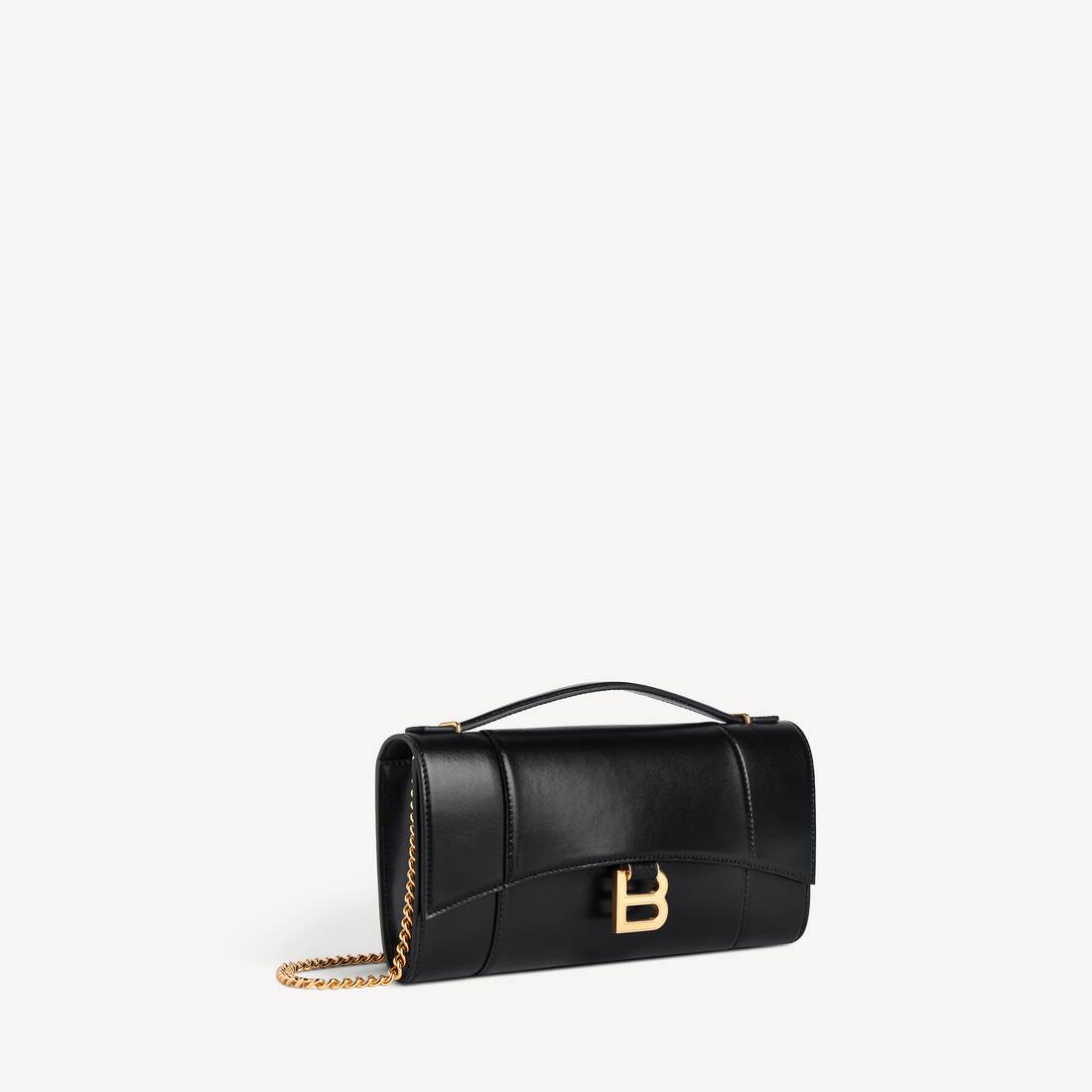 Pochette de forma de reloj de arena para mujer con cadena en negro