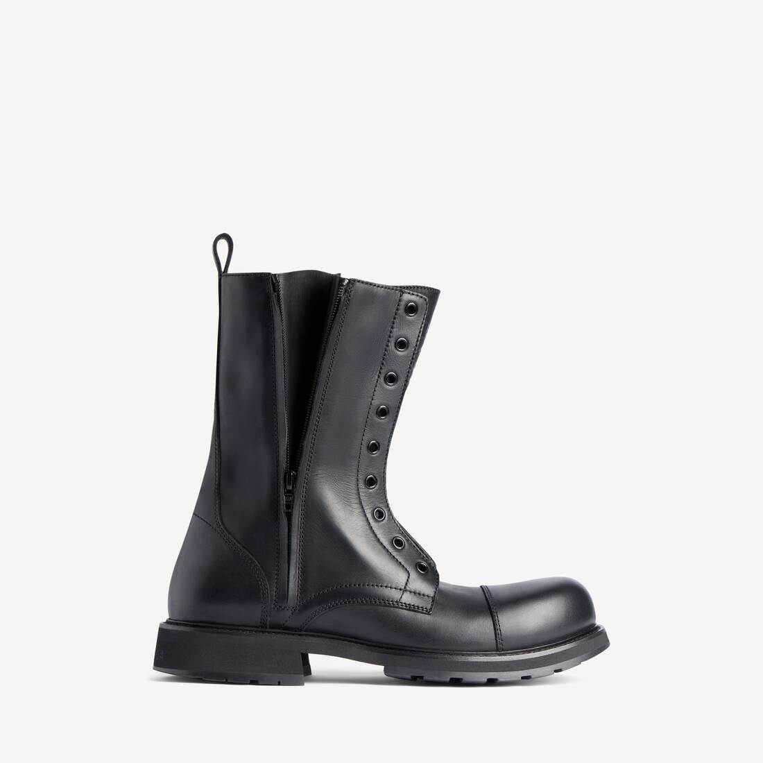 Bota de cuero suave para hombre tipo camionero con cordones en negro